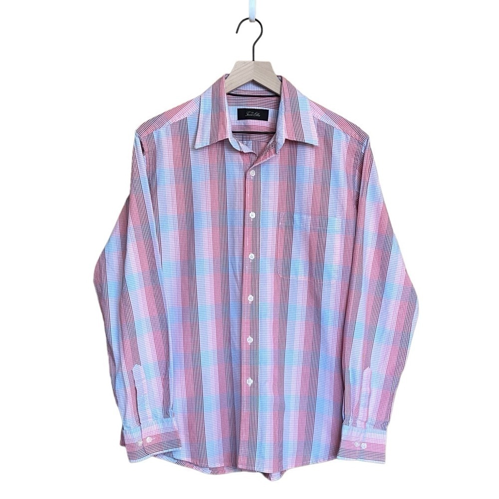 Tasso Elba Men’s Plaid Button Down Shirt. Pink and Blue. Size M #1136 - Picture 2 of 5